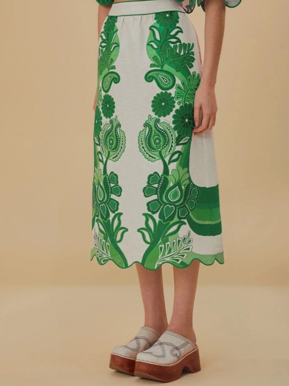 Farm Rio Linen Festival Green Midi Skirt *BRAND NEW WITHOUT TAGS* - Picture 10 of 13